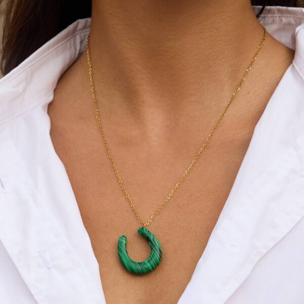 Malachite Pendant - 18K Gold Stainless Steel Necklace for Abundance