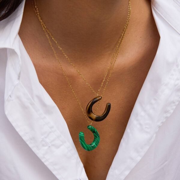 Malachite Pendant - 18K Gold Stainless Steel Necklace for Abundance