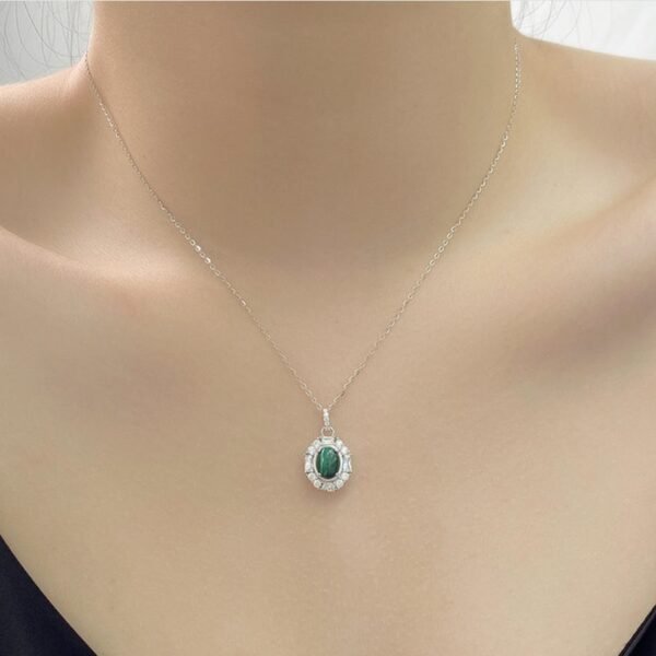 malachite pendant 2 Malachite Diamond Pendant - S925 Sterling Silver for Wealth & Protection