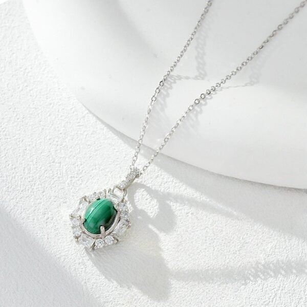 malachite pendant 3 Malachite Diamond Pendant - S925 Sterling Silver for Wealth & Protection