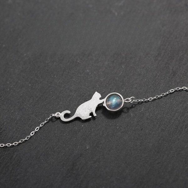 Moonstone Bracelet Lunar Cat for Protection & Wisdom