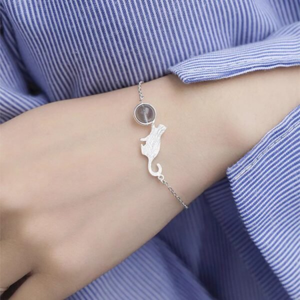 Moonstone Bracelet Lunar Cat for Protection & Wisdom