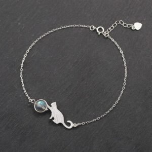 Moonstone Bracelet Lunar Cat for Protection & Wisdom