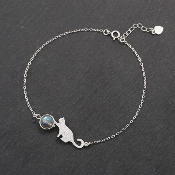 Moonstone Bracelet Lunar Cat for Protection & Wisdom