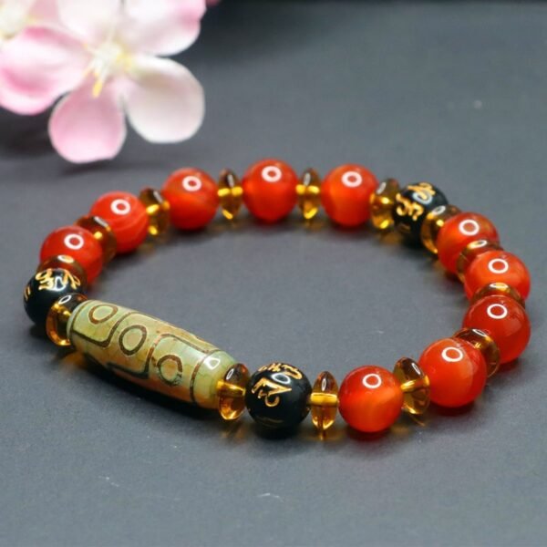Energy Balance Nine Eyes Dzi Bead Red Agate Bracelet