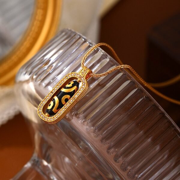 18K Gold Nine Eyes Dzi Bead Necklace for Protection & Noble Fortune