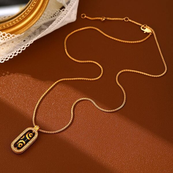 18K Gold Nine Eyes Dzi Bead Necklace for Protection & Noble Fortune