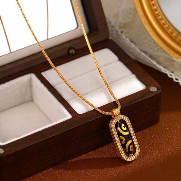 18K Gold Nine Eyes Dzi Bead Necklace for Protection & Noble Fortune