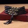 108 Black Obsidian Buddha Beads Bracelet - Six True Words Sacred Mala