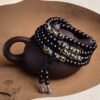108 Black Obsidian Buddha Beads Bracelet - Six True Words Sacred Mala
