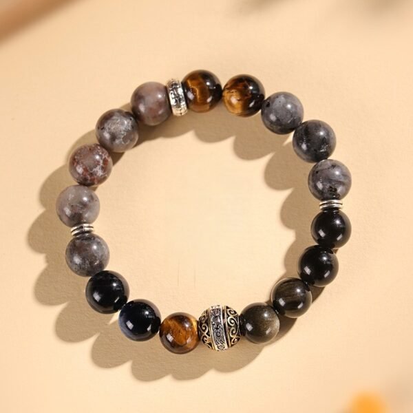 Volcanic Stone, Blue Tiger Eye, Golden Sheen Obsidian Bracelet Energy Balancing