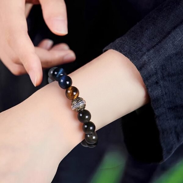 Volcanic Stone, Blue Tiger Eye, Golden Sheen Obsidian Bracelet Energy Balancing