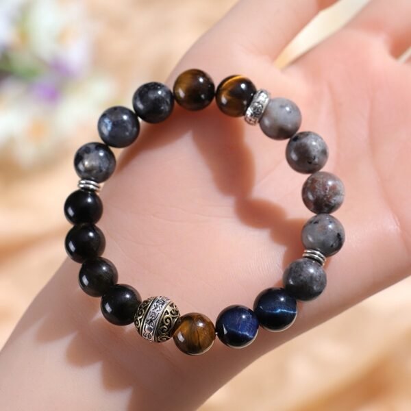 Volcanic Stone, Blue Tiger Eye, Golden Sheen Obsidian Bracelet Energy Balancing