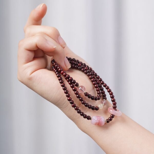 Red Sandalwood Mala Bracelet with PiXiu for Wealth & Luck