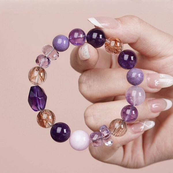 Amethyst, Super 7 Crystal Charoite Bracelet for Energy Healing and Chakra Balancing