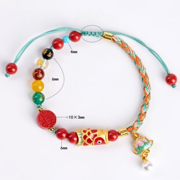 Cinnabar Five God of Wealth Koi Fish Lotus Bracelet for Triple Blessings & Wealth Flow