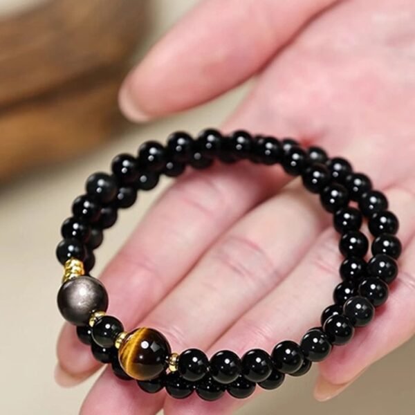 tiger eye obsidian bracelet 3 Black Obsidian Tiger Eye Bracelet for Protection & Good Fortune