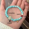 Brass Flower Turquoise Pearl Agate Bracelet for Grounded Protection