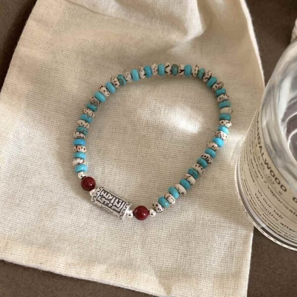 Turquoise Bodhi Bracelet with "Luck" Charm for Fortune Change
