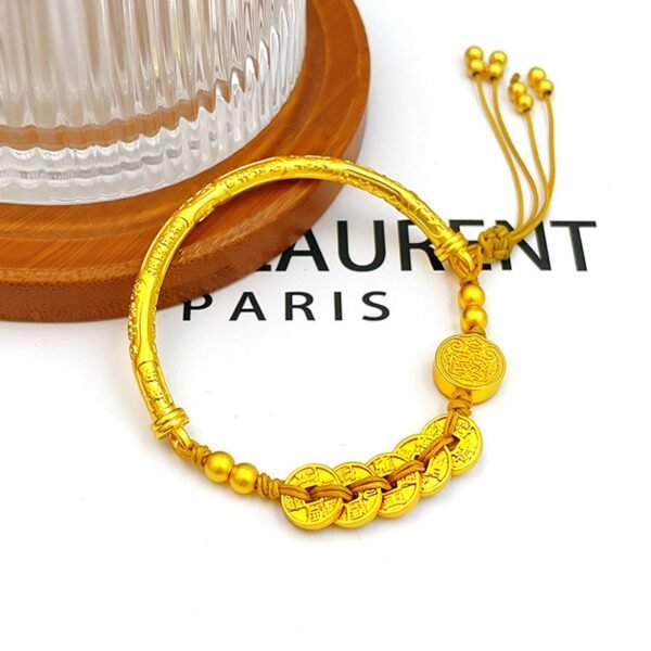 Gold-Plated Five Emperor Coins Five God of Wealth Half Bangle for Wealth & Fortune