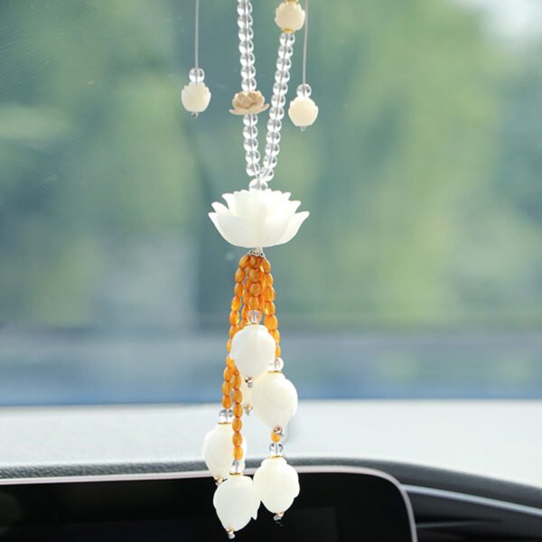 For Safe Travel: Clear Quartz Lotus Car Hang Ornament with Magnolia Charm Car Pendant