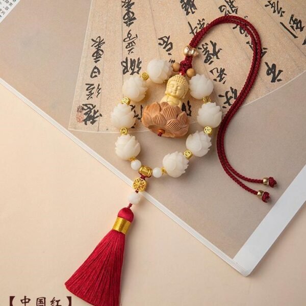 Bodhi Lotus & Buddha Boxwood Car Hanging: Feng Shui for Safe Travels & Continuous Blessings