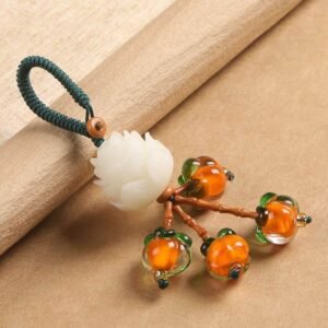 Key Chain Lucky Persimmon & Lotus Bodhi Seed Charm: Feng Shui Car/Phone Accessory for Good Fortune & Protection
