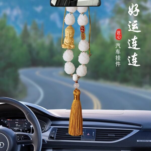 Boxwood Buddha & Bodhi Lotus Car Hanging: Feng Shui for Safe Travels & Continuous Blessings