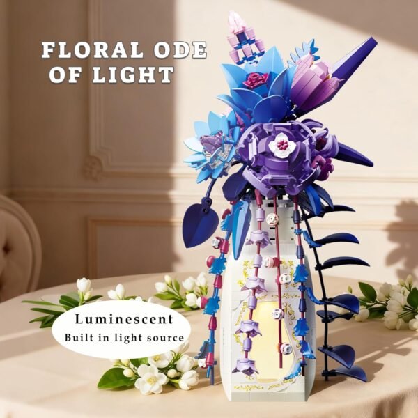Block Building Flowers Bouquet with vase Light for Home Office Decor (50%OFF)