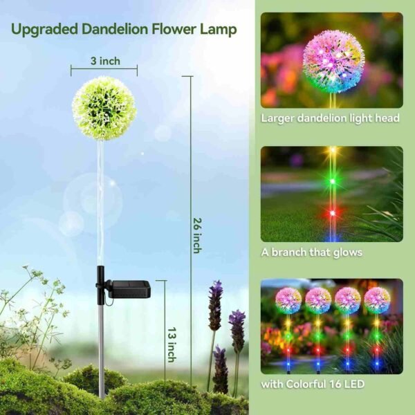 Dandelion Solar Garden Lights, 2 Modes 16 LED Solar Flower Lights - 2 Packs (50%OFF)