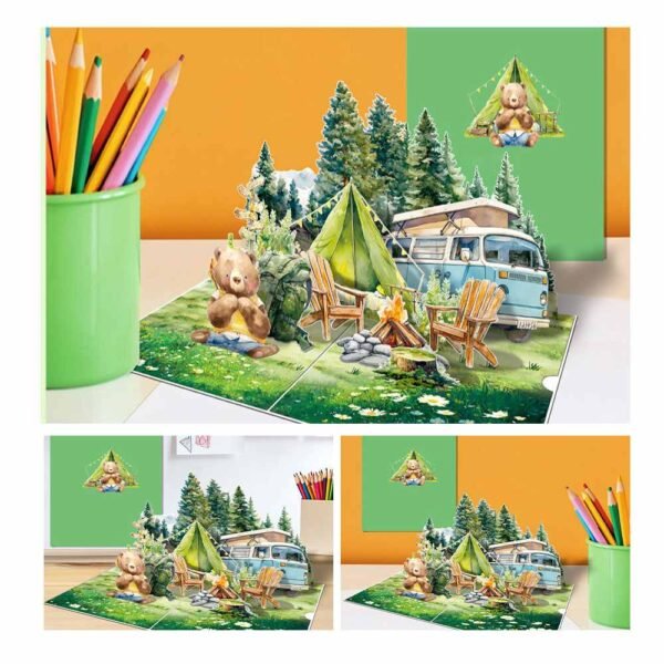 3D Pop Up Card Camping Bear for men (50%OFF)