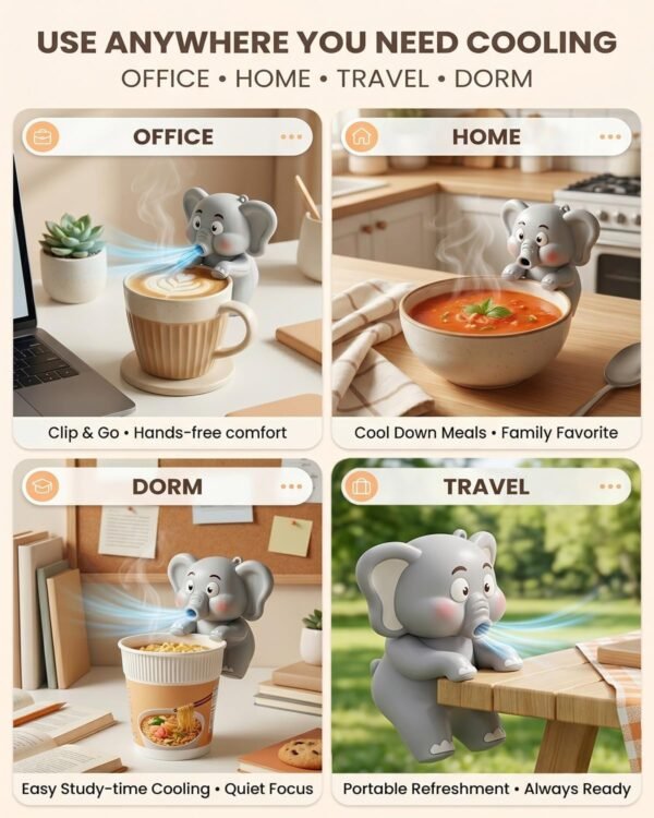 Elephant Clip-On Mini Fan for Cup & Bowl, Portable Mug Fan for Cooling (50%OFF)