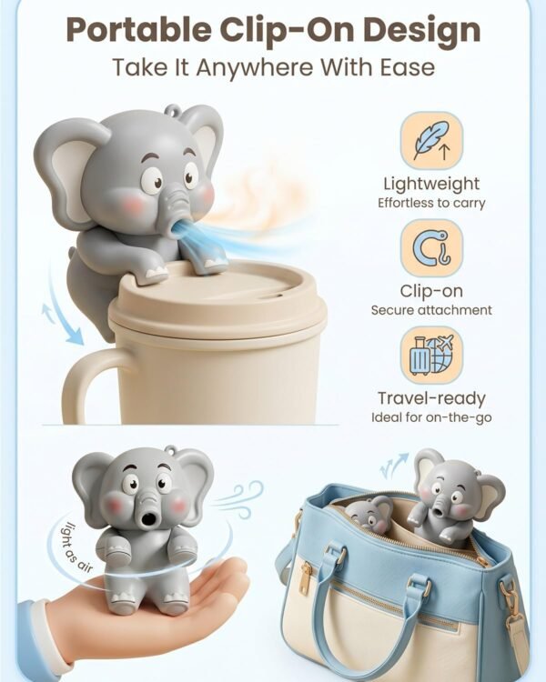Elephant Clip-On Mini Fan for Cup & Bowl, Portable Mug Fan for Cooling (50%OFF)