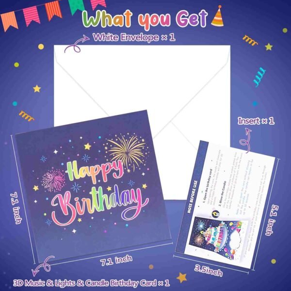 Birthday 3D Pop Up Card Fireworks Cake Light  (50%OFF)