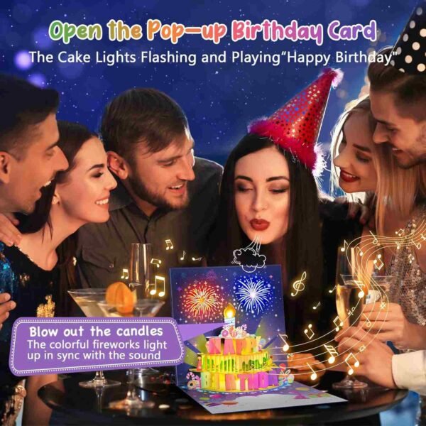 Birthday 3D Pop Up Card Fireworks Cake Light  (50%OFF)