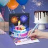 Birthday 3D Pop Up Card Fireworks Cake Light  (50%OFF)