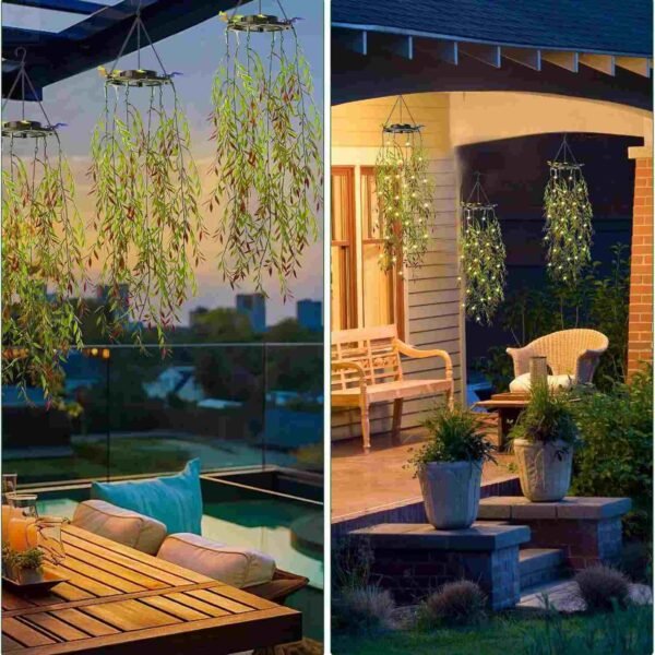 Solar Hanging Garden Lights, 66 LED Artificial Willow Leaf -2 Packs (50%OFF)