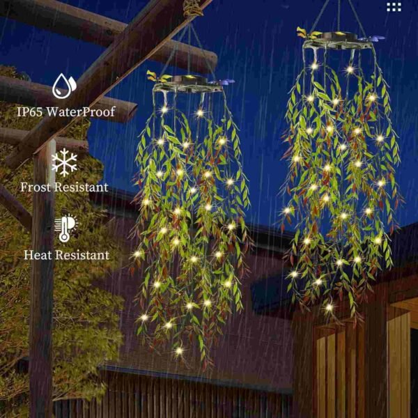 Solar Hanging Garden Lights, 66 LED Artificial Willow Leaf -2 Packs (50%OFF)