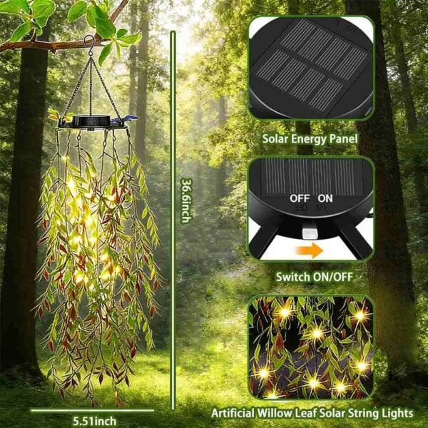 Solar Hanging Garden Lights, 66 LED Artificial Willow Leaf -2 Packs (50%OFF)