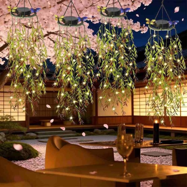 Solar Hanging Garden Lights, 66 LED Artificial Willow Leaf -2 Packs (50%OFF)