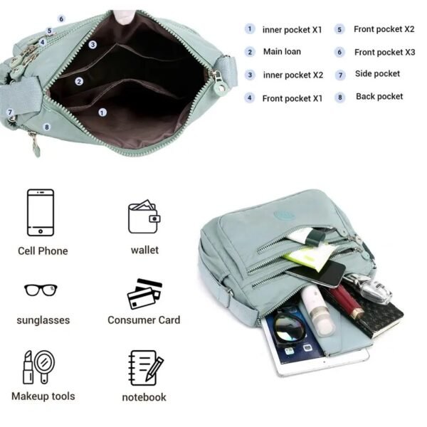 Nylon Anti-Theft Crossbody Bag – Multi-Pocket Shoulder Bag